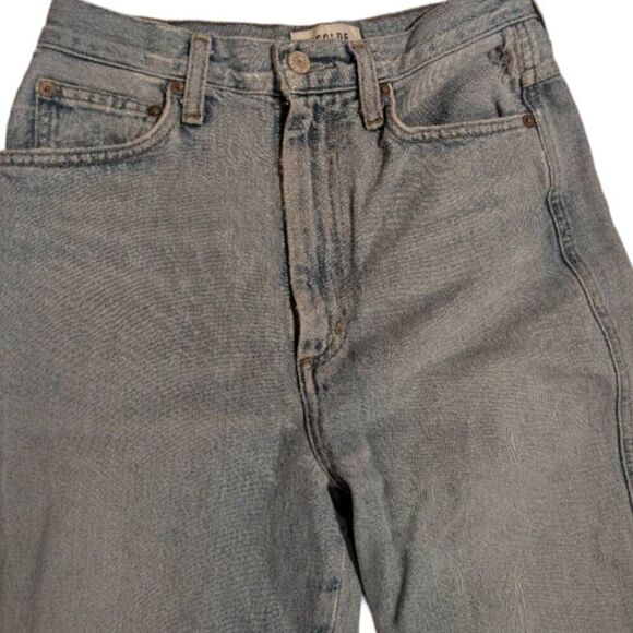 AGOLDE 90s Pinch Waist High Rise Straight Jeans 25 | Distressed Light Wash Denim - Picture 11 of 16